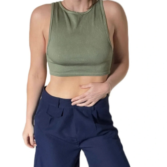 Green dyed ribbed forever 21 cropped top sleeveless tank - Picture 1 of 8